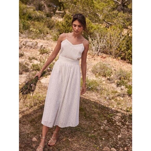 NWT La Maille Sezane Eugenie in Ecru White Embroidered Midi Skirt Sz Fr 36 US 4 - Picture 1 of 9